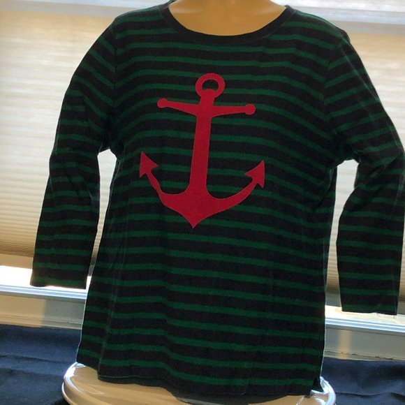 Lands' End green and blue Striped Anchor Sweater - Picture 2 of 6
